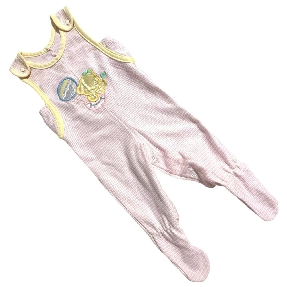 Vintage Health-tex Baby Girl Sleeper Romper 6 Months Pink Footed Bear Appliqué